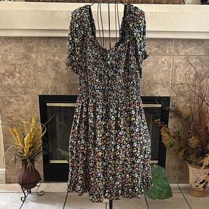 AUW Women’s Smocked Puff Sleeve Floral Ruffle Mini Dress Sz 3X